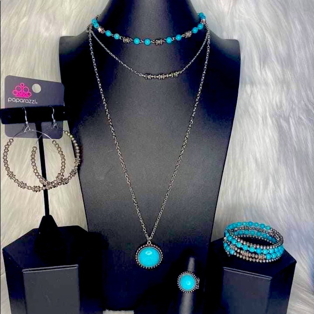4 piece set, Silver and turquoise